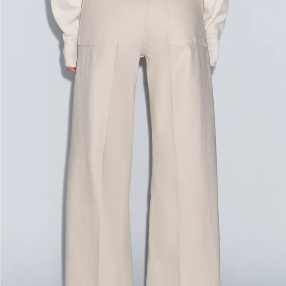 Zara High Waisted Wide-Leg Cream Women's Trousers (NWOT) - Picture 5 of 6